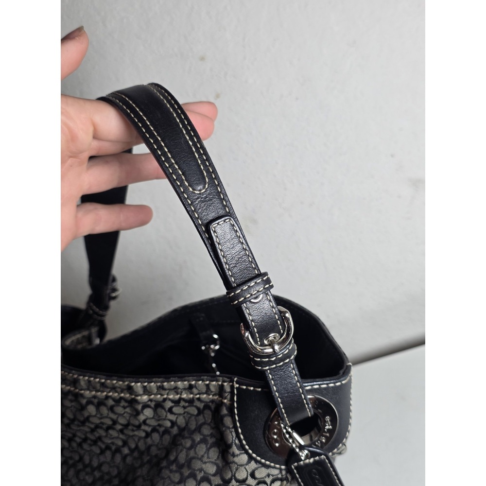 Vintage Coach F11666 Hobo Bucket Bag Shoulder Bag Black Gray Signature 14 In - Picture 5 of 8